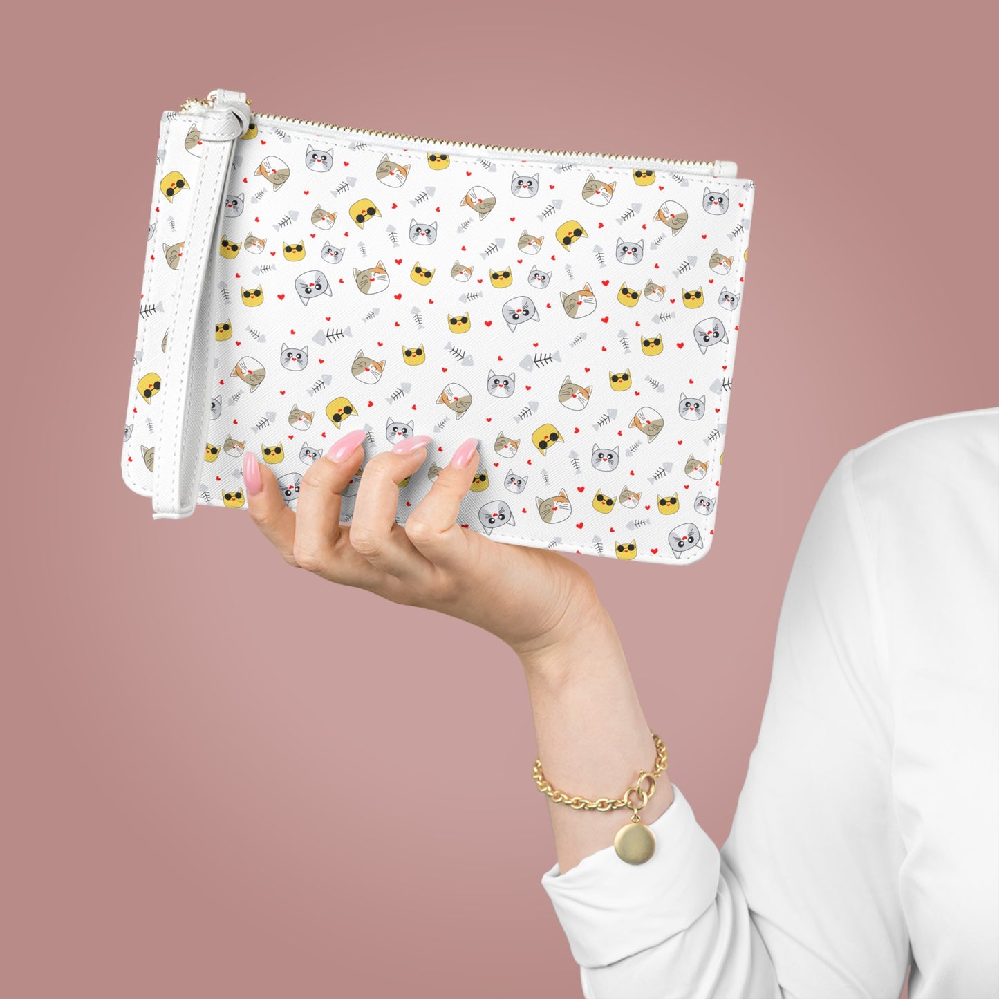 Cat Leather Clutch Bag