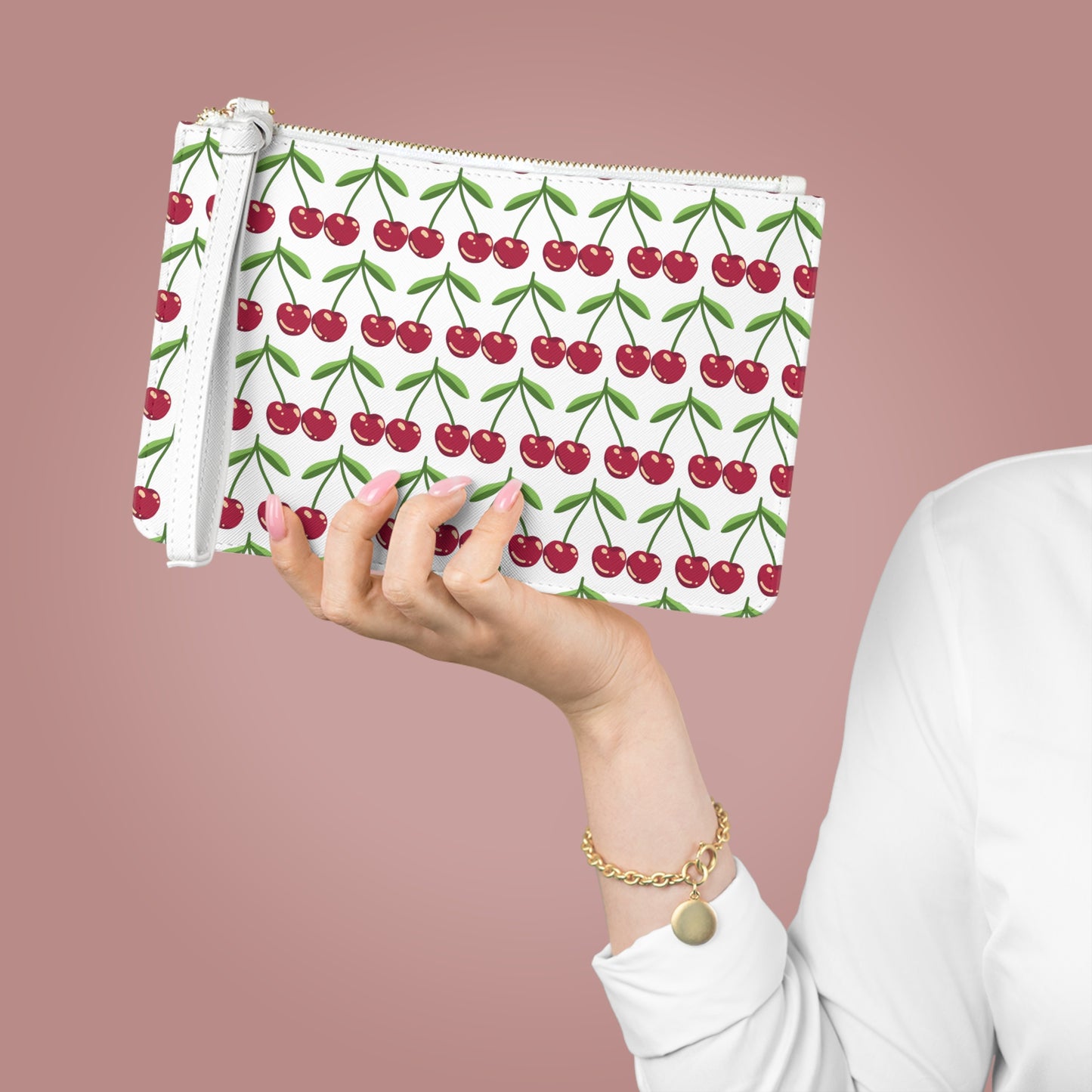 Cherries Leather Clutch Bag