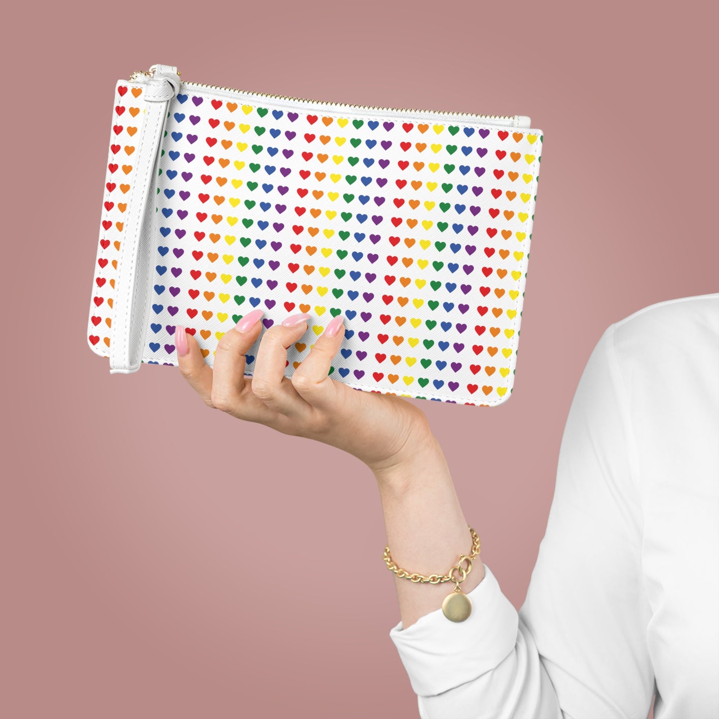 Multi-colour Hearts Leather Clutch Bag