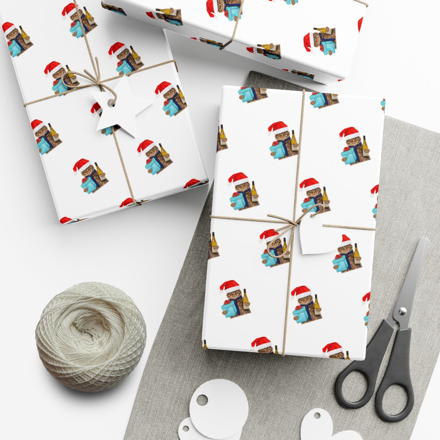 Funny Gift Wrap | Cat with Present and Wine |