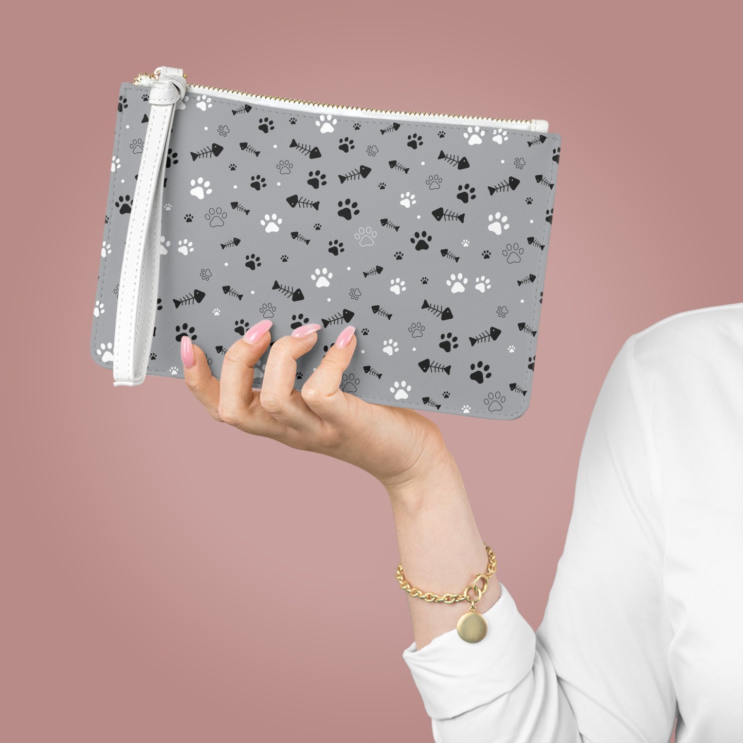 Paw Print Leather Clutch Bag