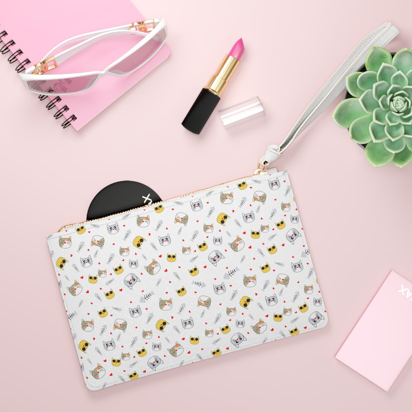 Cat Leather Clutch Bag