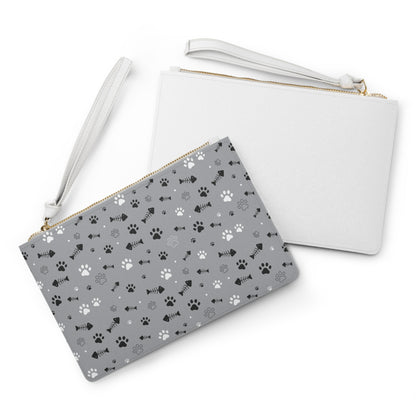 Paw Print Leather Clutch Bag