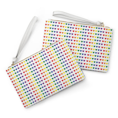 Multi-colour Hearts Leather Clutch Bag