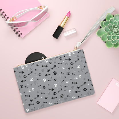 Paw Print Leather Clutch Bag