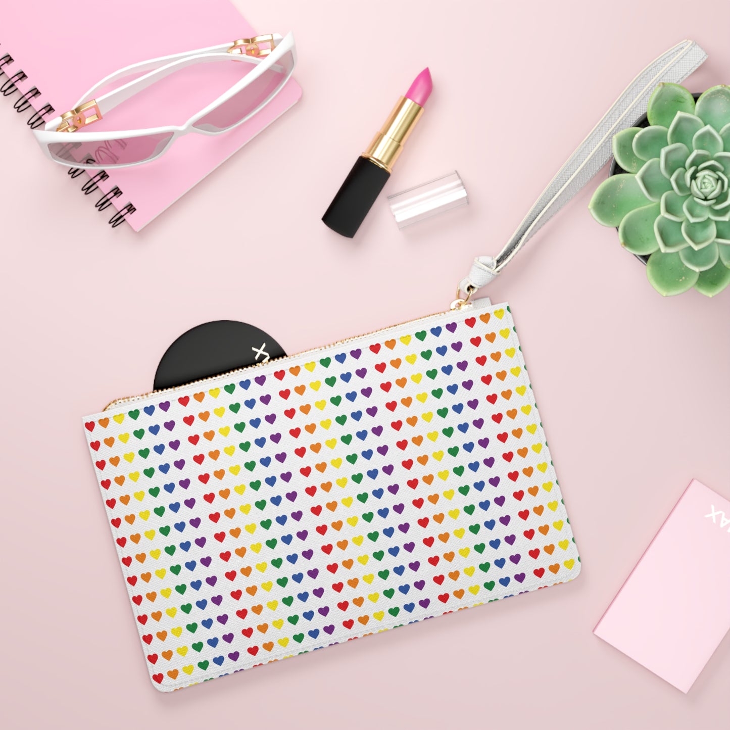 Multi-colour Hearts Leather Clutch Bag
